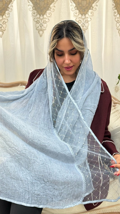 خرید شال توری دو جنس | ترکیب توری و نخی چروک