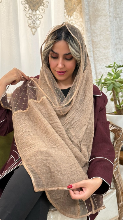 خرید شال توری دو جنس | ترکیب توری و نخی چروک