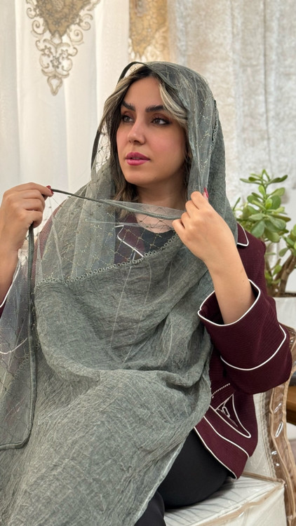 خرید شال توری دو جنس | ترکیب توری و نخی چروک