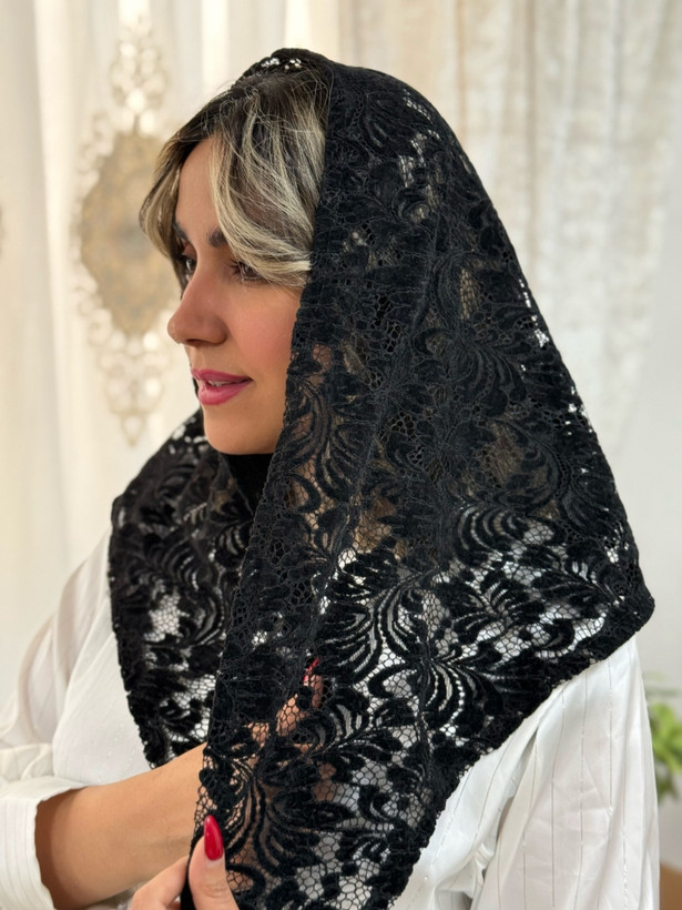 روسری گیپور سه گوش مشکی (مینی اسکارف)