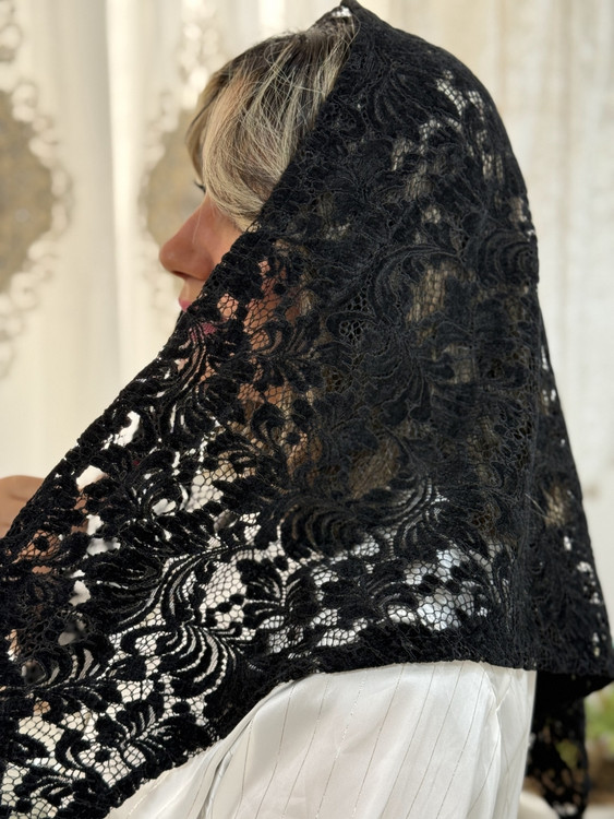 روسری گیپور سه گوش مشکی (مینی اسکارف)