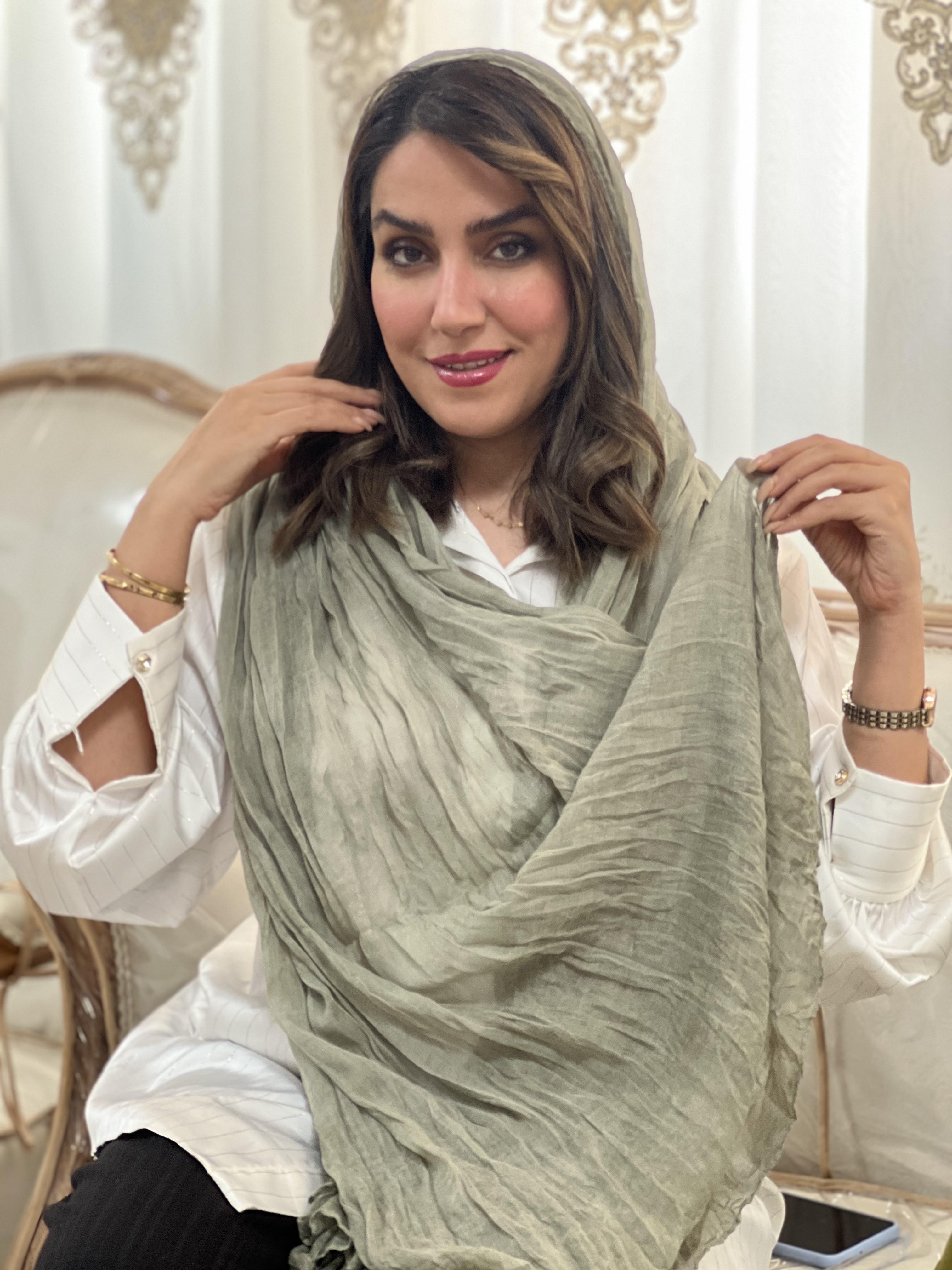 شال طرح چروک وارداتی نخی بهار و تابستانه  سبز