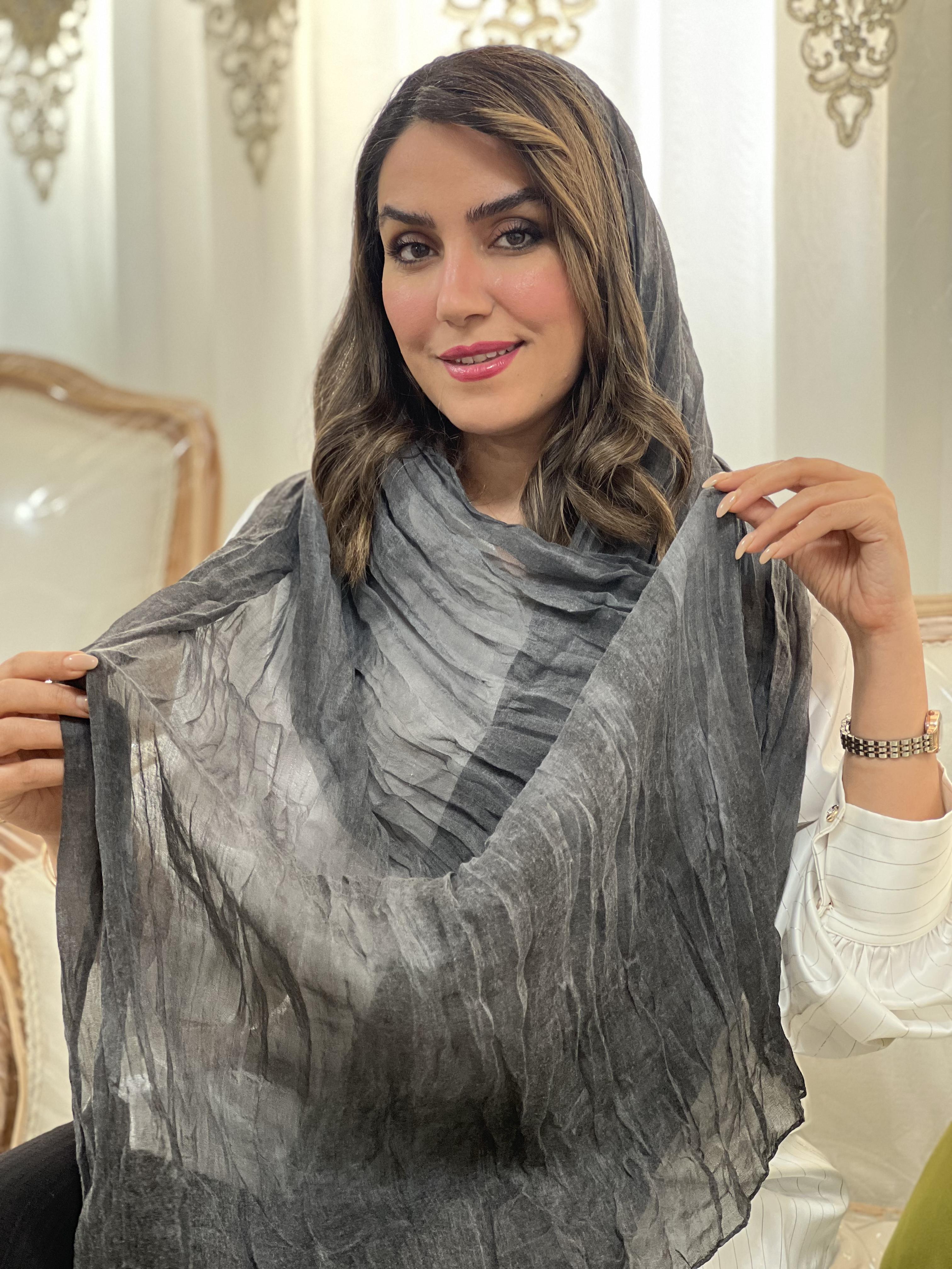 شال طرح چروک وارداتی نخی بهار و تابستانه زغالی