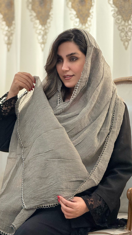 شال نخی شاین دار لب گیپور مزونی