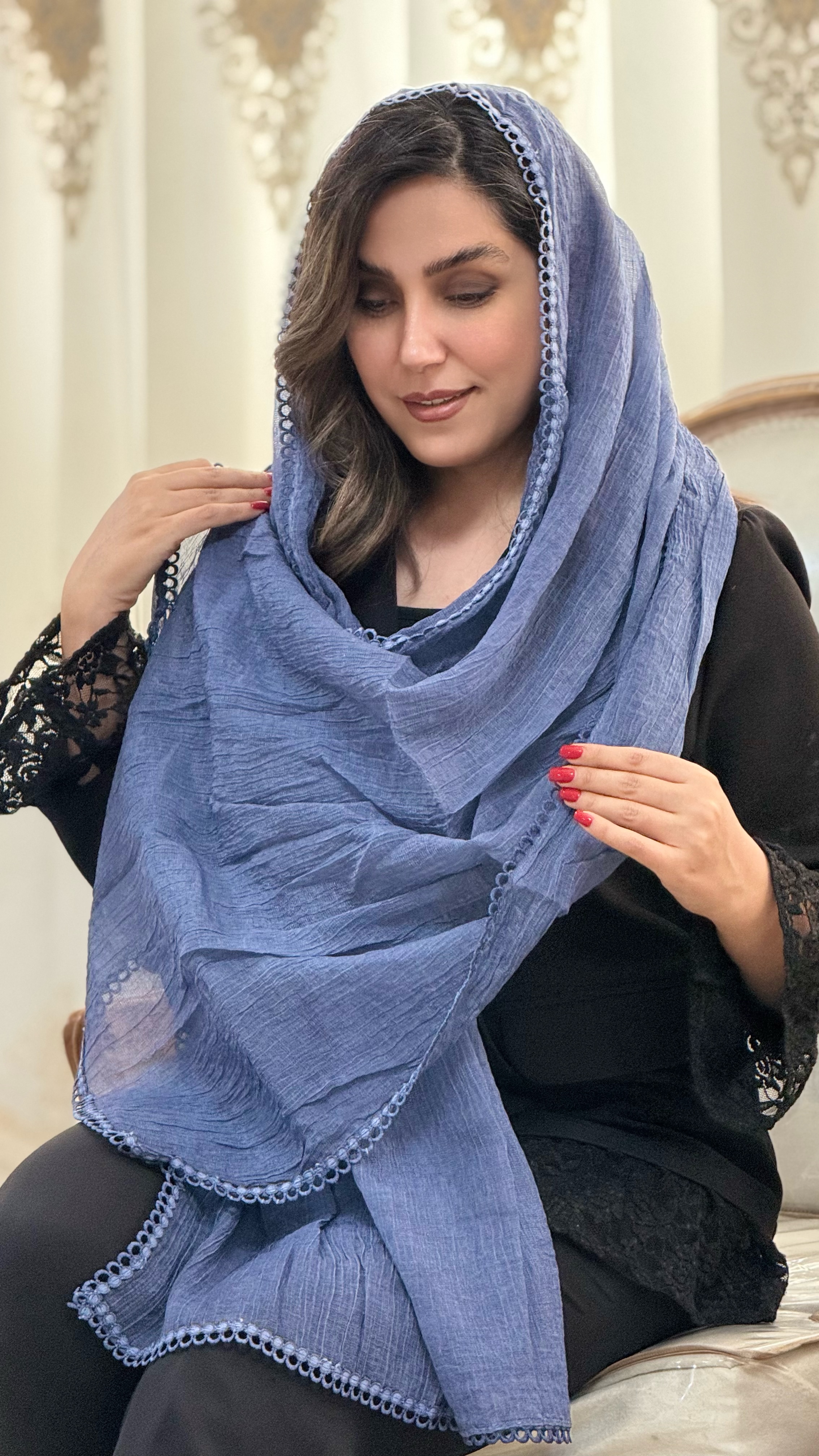 شال نخی شاین دار لب گیپور مزونی