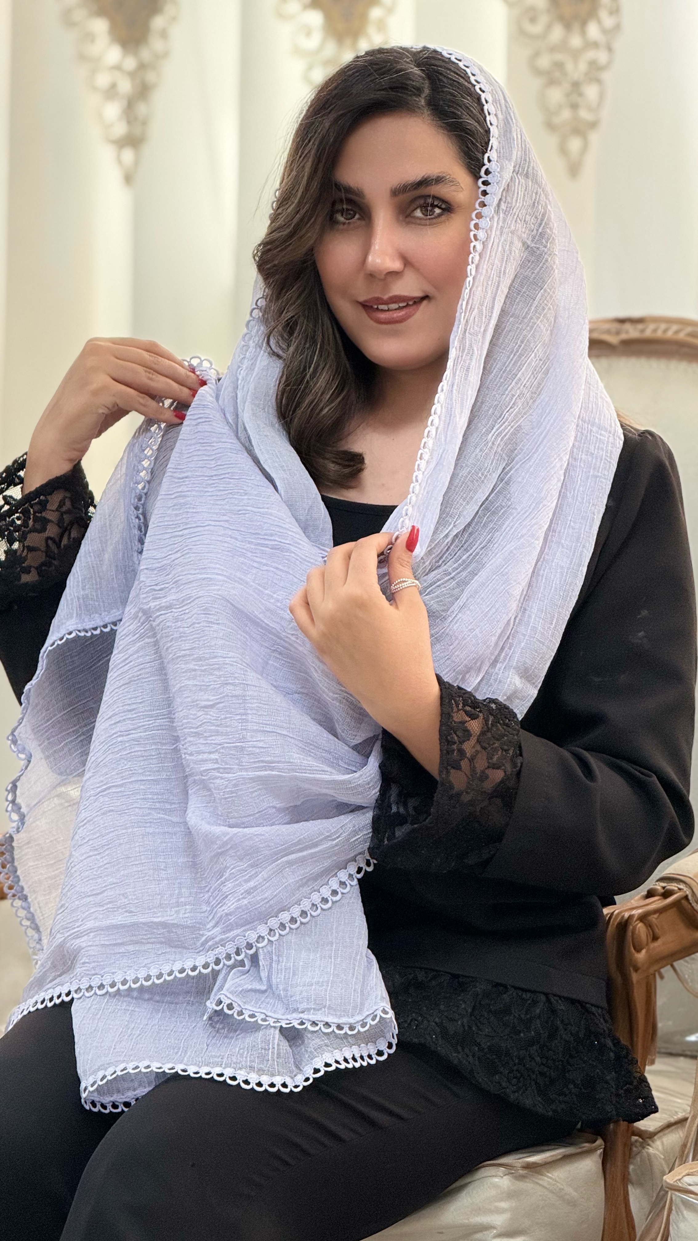 شال نخی شاین دار لب گیپور مزونی